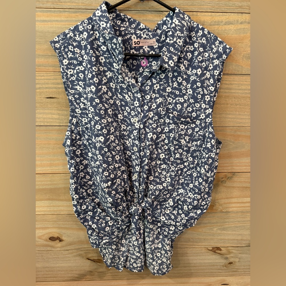 SO Blue and White Floral Tank Top